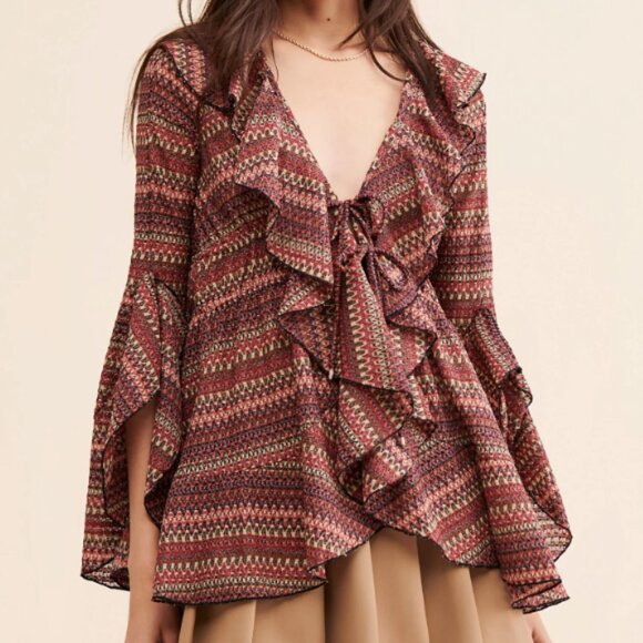 FREE PEOPLE Tops - FREE PEOPLE PALMA RUFFLE TIE FRONT TUNIC NWT